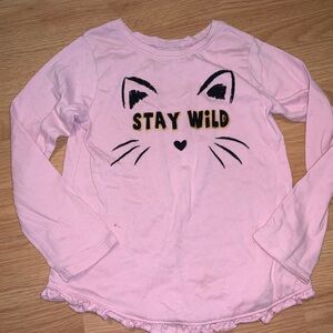 Pink "Stay Wild" Long Sleeve Cat Graphic Tee